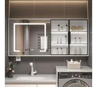 Meuble de salle de bain réglable tricolore à LED avec porte-serviettes, unité de rangement murale à commande tactile, miroir de salle de bain moderne avec éclairage