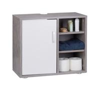 Relaxdays, Gris Dessous de Lavabo 1 Porte Placard Salle de bain 3 Étagères Meuble Sous Vasque WC SDB 51x60x32cm, HLP 51 x 60 x 32 cm