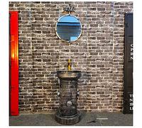Meuble de salle de bain rond avec lavabo sur pied - Meuble de salle de bain sous l'évier - Style industriel amovible - En fer - B : argent avec miroir)