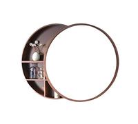 Meuble de salle de bain rond en noyer avec miroir 2 en 1 - 50 cm - Pour chambre à coucher et salle de bain - Design compact