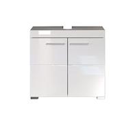 Meuble de salle de bain sous vasque avec 2 portes coloris blanc mat, blanc brillant - Longueur 60 x hauteur 56 x profondeur 34 cm - -