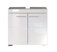 Meuble de salle de bain sous vasque avec 2 portes coloris blanc mat, blanc brillant - Longueur 60 x hauteur 56 x profondeur 34 cm