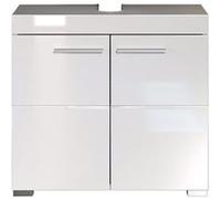 Meuble de salle de bain sous vasque avec 2 portes coloris blanc mat, blanc brillant - Longueur 60 x hauteur 56 x profondeur 34 cm - -