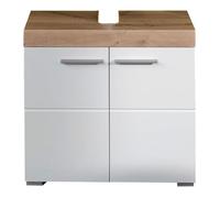 Meuble de salle de bain sous vasque avec 2 portes coloris chêne à nœuds, blanc brillant - Longueur 60 x hauteur 56 x prof 34 cm