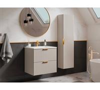 Meuble de salle de bain strié avec vasque à encastrer et colonne - Coloris beige - 60 cm - ZEVARA