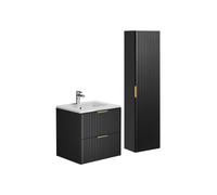 Meuble de salle de bain strié avec vasque à encastrer et colonne - Noir - 60 cm - ZEVARA Noir
