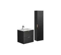 Meuble de salle de bain strié avec vasque à encastrer et colonne - Noir - 60 cm - ZEVARA Noir