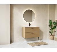 Meuble de salle de bain strié sur pieds avec vasque à encastrer - 2 tiroirs - Naturel clair - 80 cm - SARONE