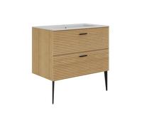 Vente-unique - Meuble de Salle de Bain strié sur Pieds avec Vasque à encastrer - 2 tiroirs - Naturel Clair - 80 cm - SARONE