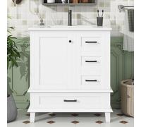 Meuble de salle de bain sur pied avec lavabo, blanc | 76x46x83,5 cm