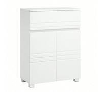 Meuble De Salle De Bain Sur Pied, Avec Tiroir, 2 Portes, 60 X 30 X 80 Cm, Blanc Blanc