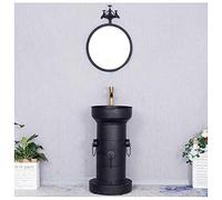 Meuble de salle de bain sur pied sous l'évier, meuble de salle de bain de style industriel, amovible, en fer, marron (noir avec miroir)
