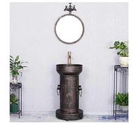 Meuble de salle de bain sur pied sous l'évier, meuble de salle de bain de style industriel, amovible, en fer, marron (marron avec miroir)