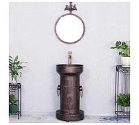 Meuble de salle de bain sur pied sous l'évier, meuble de salle de bain de style industriel, amovible, en fer, marron (cuivre rouge avec miroir)
