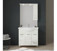 MEUBLE DE SALLE DE BAIN SUR PIEDS CM85 AVEC PORTES ET TIROIRS CHÊNE BLANC | RIMINI