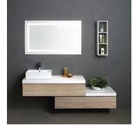 MEUBLE DE SALLE DE BAIN SUSPENDU 180CM EN CHÊNE AVEC PLATEAU BLANC | VALENTINA