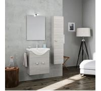 MEUBLE DE SALLE DE BAIN SUSPENDU 56,5CM GRIS AVEC COLONNE, LAVABO+MIROIR | FACILE