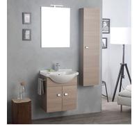 Meuble De Salle De Bain Suspendu 58+31 Cm Avec Colonne En Chêne Fumé