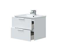 Meuble de salle de bain suspendu 60 cm avec 2 tiroirs coloris blanc sans miroir - Longueur 60 x Profondeur 45 x Hauteur 50 cm - -