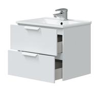 Meuble de salle de bain suspendu 60 cm avec 2 tiroirs coloris blanc sans miroir - Longueur 60 x Profondeur 45 x Hauteur 50 cm