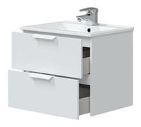 PEGANE Meuble de Salle de Bain Suspendu 60 cm avec 2 tiroirs Coloris Blanc sans Miroir - Longueur 60 x Profondeur 45 x Hauteur 50 cm