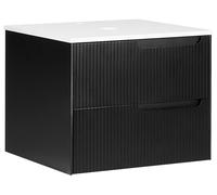 Meuble de Salle de Bain Suspendu 60 x 52 cm Murale Cannelé 2 Tiroirs Noir Quinte