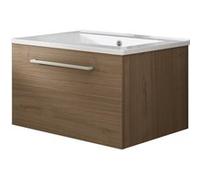 Meuble De Salle De Bain Suspendu 60cm Nice Classic Bois Clair - Vasque En Céramique Beige