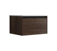 Meuble De Salle De Bain Suspendu 60cm Nice Edge Bois Foncé - Vasque En Céramique Marron
