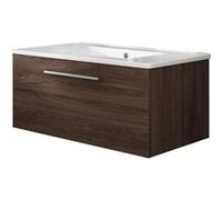 Meuble De Salle De Bain Suspendu 80cm Nice Classic Bois Foncé - Vasque En Céramique Marron