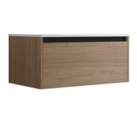 Meuble De Salle De Bain Suspendu 80cm Nice Edge Bois Clair - Vasque En Céramique Beige