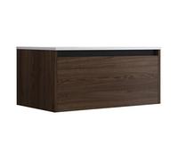 Meuble De Salle De Bain Suspendu 80cm Nice Edge Bois Foncé - Vasque En Céramique Marron