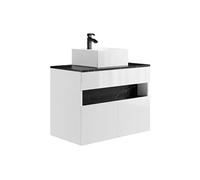 Meuble de salle de bain suspendu à LEDs avec vasque à poser - Blanc et noir effet marbre - L80 cm - POZEGA