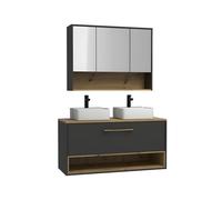 Meuble de salle de bain suspendu anthracite avec double vasque à poser et armoire de toilette - 120 cm - YANGRA