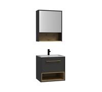Meuble de salle de bain suspendu anthracite avec vasque à encastrer et armoire de toilette - 60 cm - YANGRA
