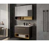 Meuble de salle de bain suspendu anthracite avec vasque à encastrer et armoire de toilette - 80 cm - YANGRA