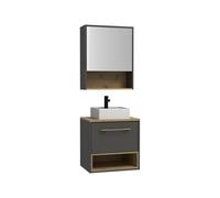 Meuble de salle de bain suspendu anthracite avec vasque à poser et armoire de toilette - 60 cm - YANGRA