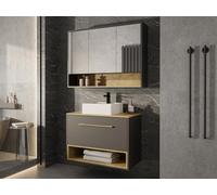 Meuble de salle de bain suspendu anthracite avec vasque à poser et armoire de toilette - 80 cm - YANGRA