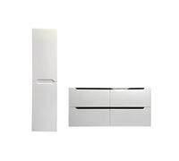 Meuble de salle de bain suspendu avec double vasque à encastrer et colonne - Blanc - 120 cm - SELITA