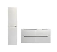 Meuble de salle de bain suspendu avec double vasque à encastrer et colonne - Blanc - 120 cm - SELITA