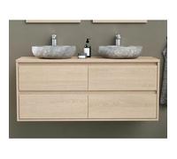 Meuble de salle de bain suspendu avec double vasque à poser en pierre - Placage chêne - 120 cm - MILIPAM