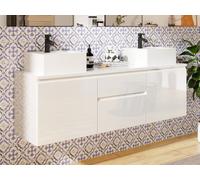 Meuble de salle de bain suspendu avec double vasque - Blanc - 150 cm - JIMENA II