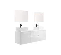 Meuble de salle de bain suspendu avec double vasque et miroirs - Blanc - 150 cm - JIMENA II