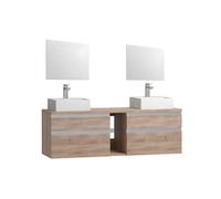 Meuble de salle de bain suspendu avec double vasque et miroirs - Coloris naturel clair - 150 cm - MAGDALENA II Naturel clair