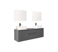 Meuble de salle de bain suspendu avec double vasque et miroirs - Gris - 150 cm - JIMENA II