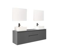 Meuble de salle de bain suspendu avec double vasque et miroirs - Gris - 150 cm - JIMENA II