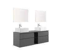 Meuble de salle de bain suspendu avec double vasque et miroirs - Gris - 150 cm - MAGDALENA II