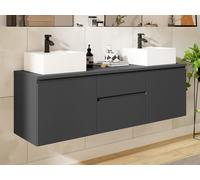 Meuble de salle de bain suspendu avec double vasque - Gris - 150 cm - JIMENA II