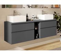 Meuble de salle de bain suspendu avec double vasque - Gris - 150 cm - MAGDALENA II