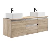 Meuble de salle de bain suspendu avec double vasque - Naturel clair - 150 cm - JIMENA II