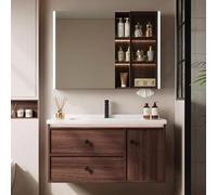 Meuble De Salle De Bain Suspendu avec Lavabo, Meubles De Salle De Bain avec Armoire À Miroir avec Lumière LEDBrown C,80cm/32in